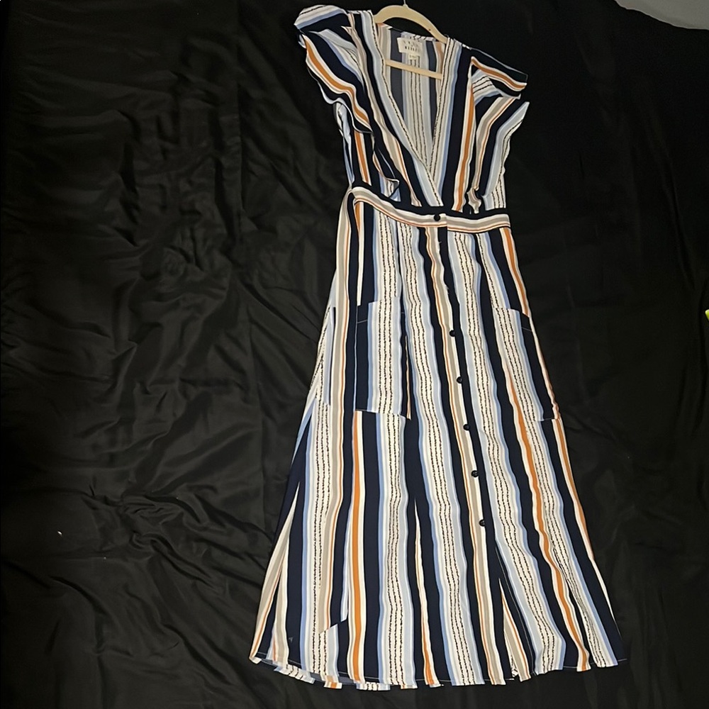 Striped Blue, Orange and White Maxi Dress